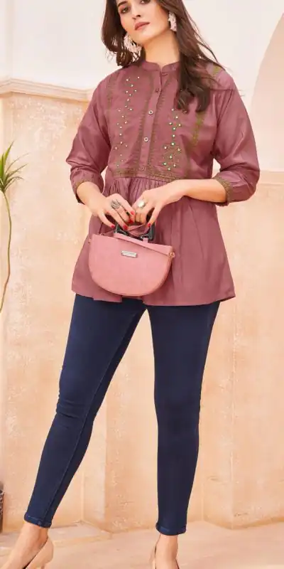 Perfect Peach Color Heavy Rayon Embroidery Work Kurti