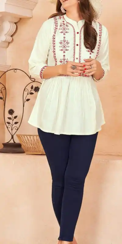 Perfect Yellow Color Heavy Rayon Embroidery Work Kurti