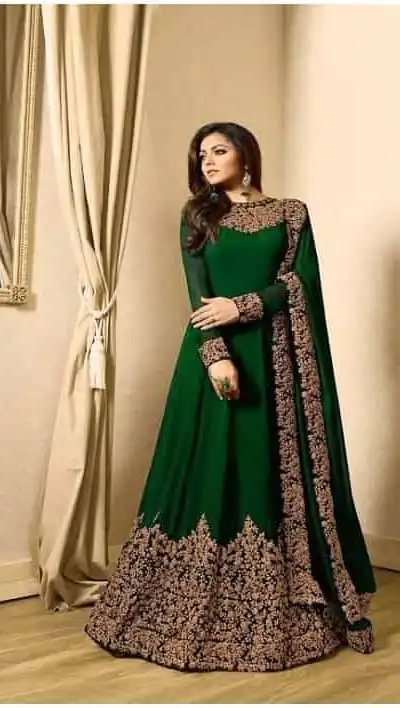 Floor Length Anarkali For Women's In Green Color With Heavy Georgette