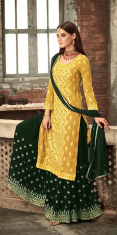adorable-yellow-green-color-party-wear-georgette-sharara-suit