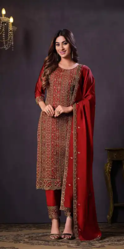 FC Vipul 5281 Red Heavy rangoli with coding sequence Embroidery Work salwar suit Casual, Wedding, Festive, Events Etc. @2599 | Casual Suits, Creative suits, Designer Suits, Party Wear Suits, Salwar suit, Straight Suits