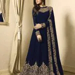 Floor Length Anarkali For Women's In Blue Color With Heavy Georgette