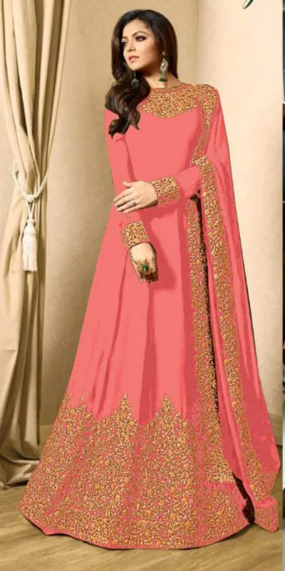 Floor Length Anarkali For Women's In Orange Color With Heavy Georgette