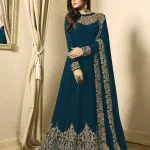 Floor Length Anarkali For Women's In Peacock Blue Color With Heavy Georgette
