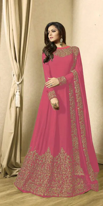 Floor Length Anarkali For Women's In Pink Color With Heavy Georgette