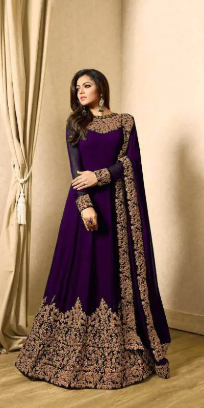 Floor Length Anarkali For Women's In Voilet Color With Heavy Georgette