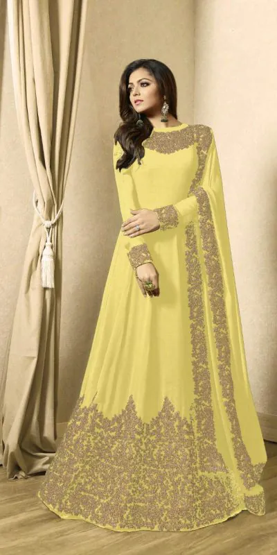 Floor Length Anarkali For Women's In Yellow Color With Heavy Georgette