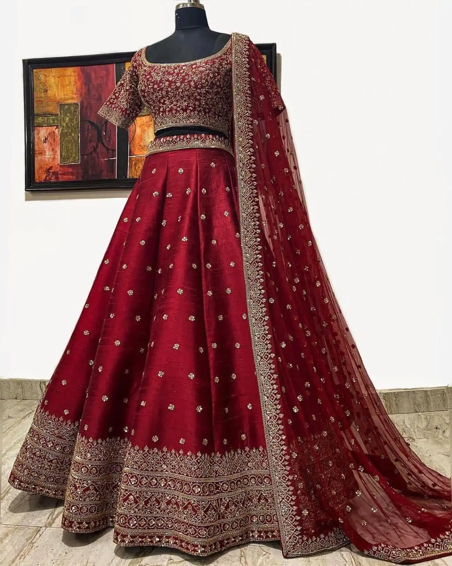 LG 396 Red Lehenga : Mulberry Silk Blouse : Mulberry Silk Embroidery Sequence Work Dupatta : Georgette Wedding, Party, Festive @1899/- | Bollywood Lehenga, Creative Lehenga, Designer Lehenga, Embroidered Lehenga, Lehenga, Party Wear Lehenga