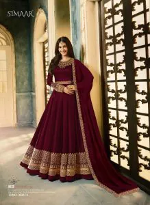 Fragile Maroon Color Rangoli With Cording Work Anarkali Suit