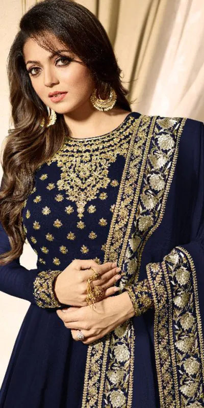 Wonderful Blue Color Faux Georgette & Codding Embroidery work Suit