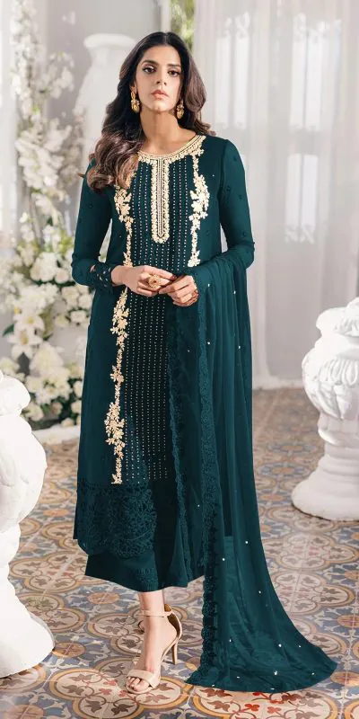 FC Mariya 1032 Stone Green Color Heavy Georgette Embroidery Anarkali Suit Wedding, Party, Festive events, etc. Expected Delivery  4-6 Working Days @1949/- | Anarkali Suits, Bollywood Anarkali, Creative-Anarkali, Designer Anarkali, Embroidered Anarkali, Party Wear Anarkali