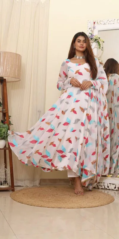 RTC 8041 A White Color Georgette Embroidered Swarovski Anarkali Suit Casual, Wedding, Party, Festive, Events Etc. Expected Delivery 4-6 Working Days @1899 | Anarkali Suits, Bollywood Anarkali, Creative-Anarkali, Designer Anarkali, Embroidered Anarkali, Party Wear Anarkali, Straight Suits