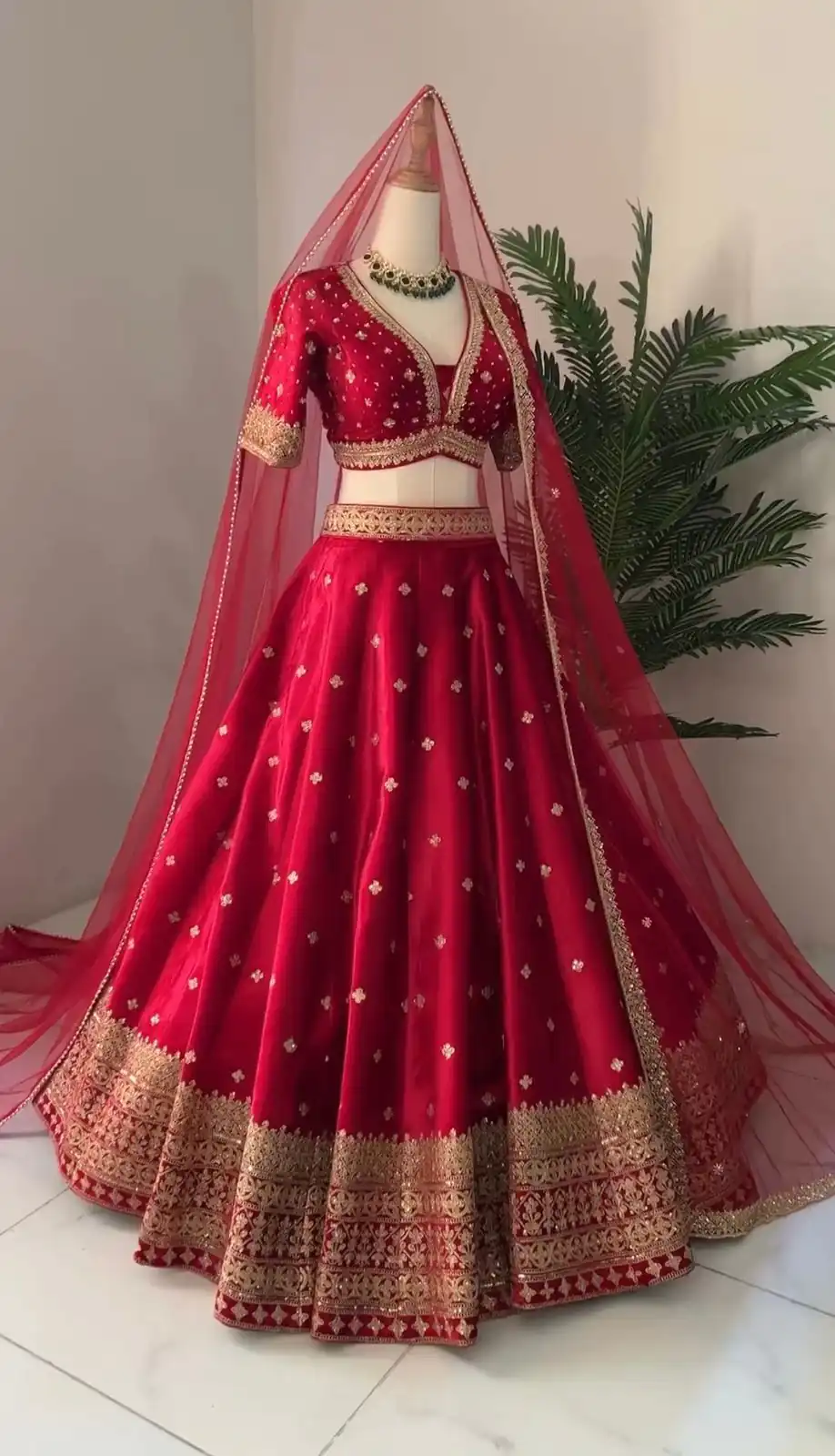 Artful Red Color Georgette Embroidery Sequence Lehenga Choli - Image 2