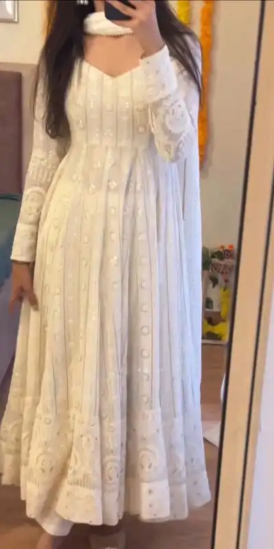 Peaceful White Color Georgette Embroidery Sequence Gown