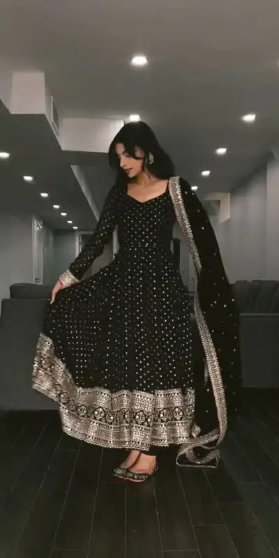 Sublime Black Color Georgette Embroidery Sequence Gown
