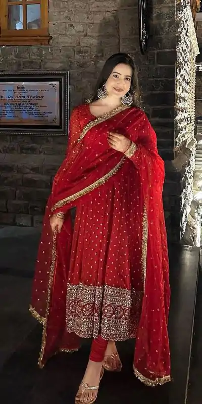 Sublime Red Color Georgette Embroidery Sequence Gown