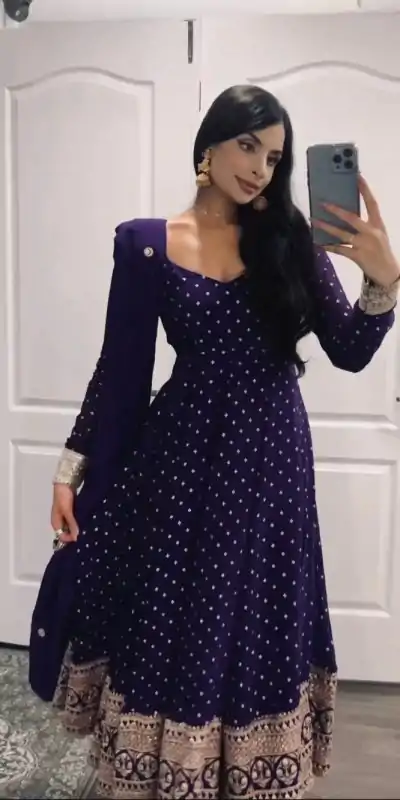 Sublime Violet Color Georgette Embroidery Sequence Gown