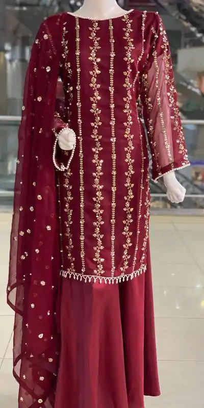 Aglow Maroon Color Georgette Sequence Embroidery Salwar Suit