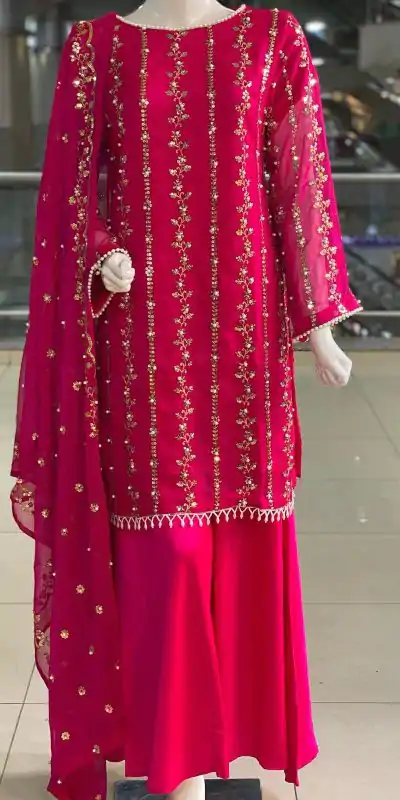 Aglow Pink Color Georgette Sequence Embroidery Salwar Suit