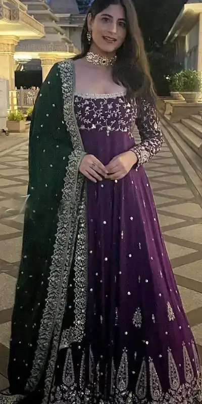Aglow Purple Color Georgette Sequence Embroidery Gown