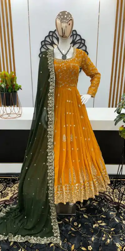 Aglow Yellow Color Georgette Sequence Embroidery Gown