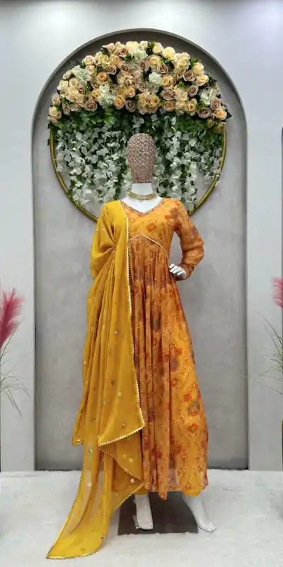 Alluring Yellow Color Foix Georgette Digital Printed Salwar Suit