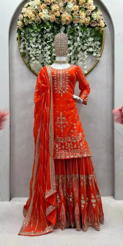 Peaceful Orange Color Georgette Thread Sequence Salwar Suit