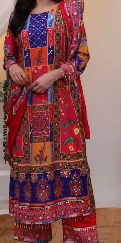 Pretty Red Color American Silk Digital Printed Diamond Salwar Suit