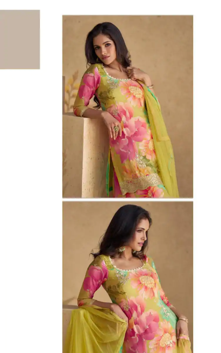 Perfect Pink Color Chinon Printed Embroidery Work Sharara Suit - Image 2