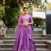 Purple Chanderi Plain With Zari Weaving Work Border Lehenga Choli