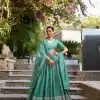 Sea Green Chanderi Plain With Zari Weaving Work Border Lehenga Choli