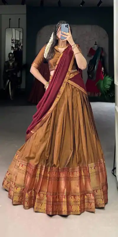 Mustard Narayan Pet Zari Weaving Lehenga Choli