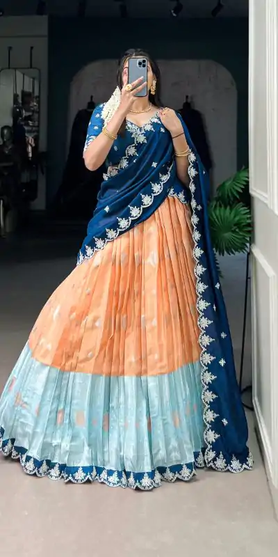 Orange Zari Kota Thread Lehenga Choli