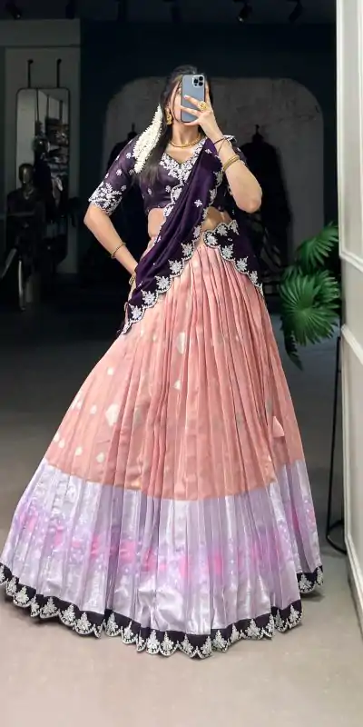 Peach Zari Kota Thread Lehenga Choli