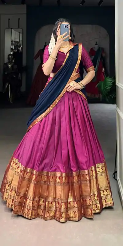 Pink Narayan Pet Zari Weaving Lehenga Choli