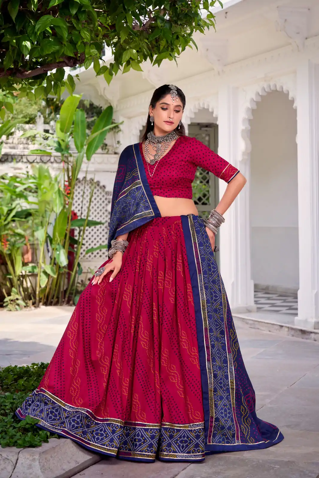 Pink Tasar Silk Bandhej Print Lehenga Choli - Image 3