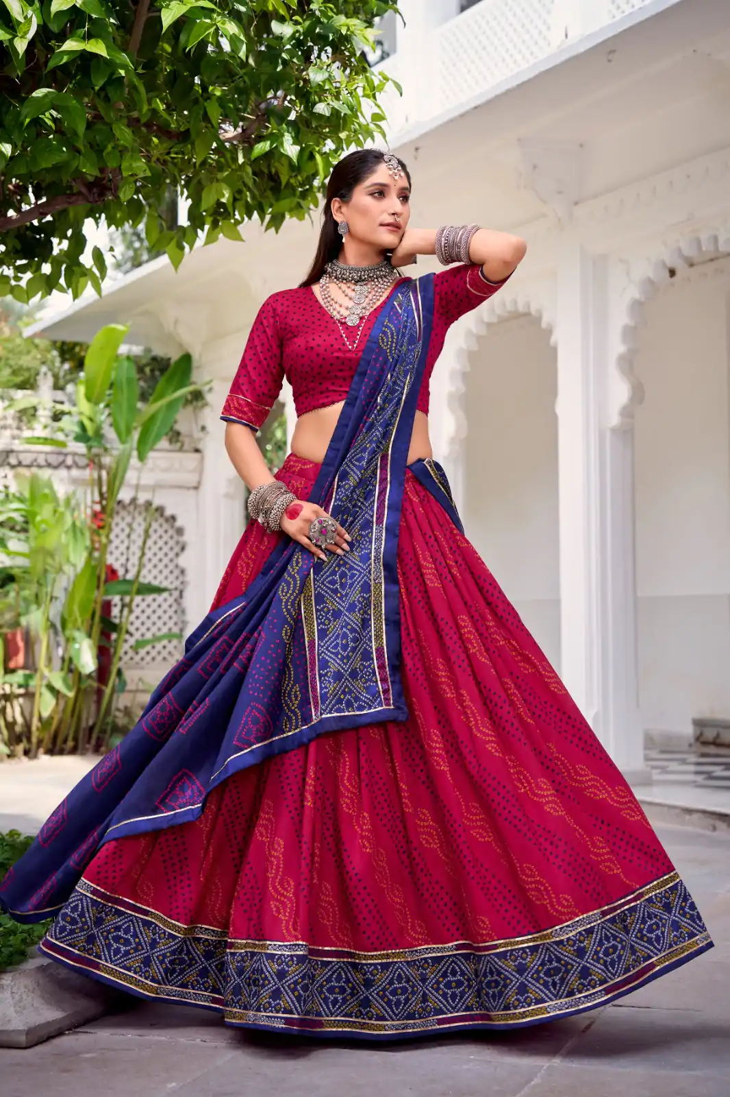 Pink Tasar Silk Bandhej Print Lehenga Choli