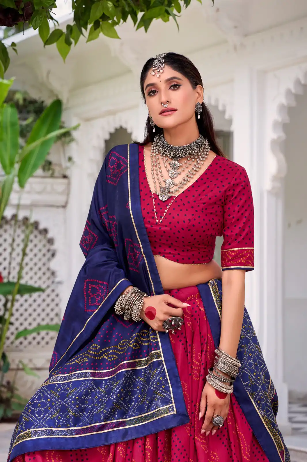 Pink Tasar Silk Bandhej Print Lehenga Choli - Image 4