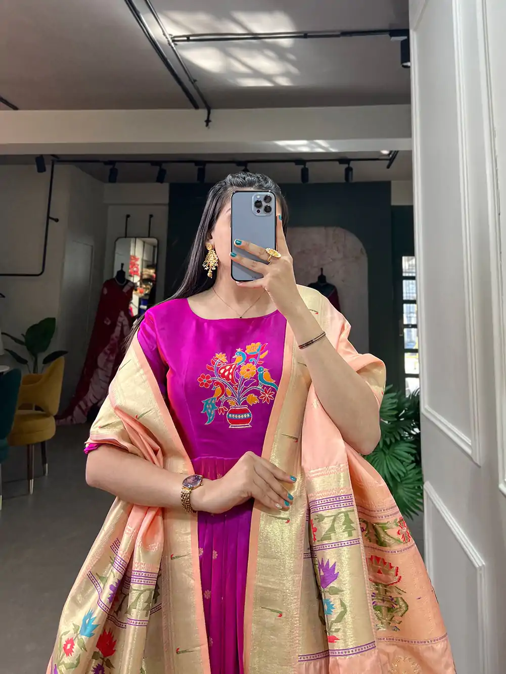 YNF 5302 Purple Color Jacquard Silk Paithani Designer Gown Casual, Wedding Festive, Events, Designer Party Wear Expected Delivery 4-6 Working Days @2549 | Bollywood Gowns, Creative Gowns, Designer Gowns, Embroidered Gowns, Gowns, Party Wear Gowns