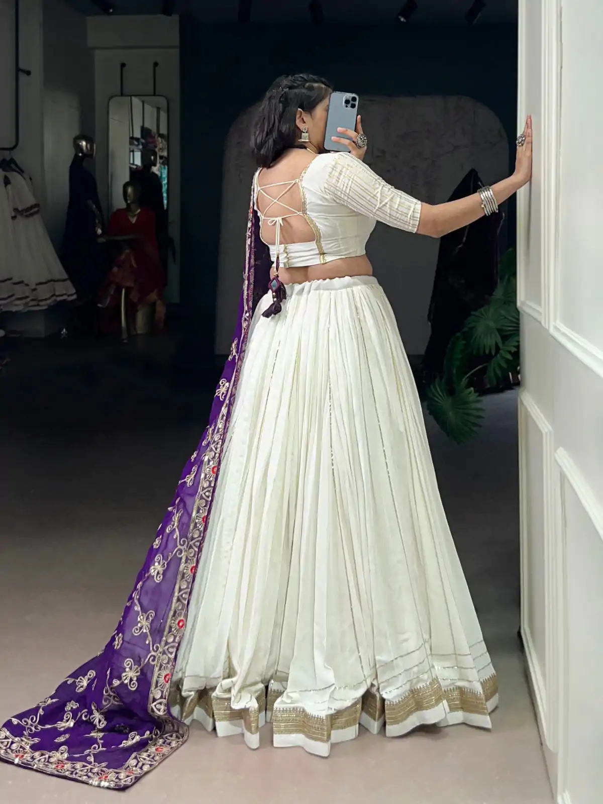 White Rayon Lace Touch Up Lehenga Choli - Image 3
