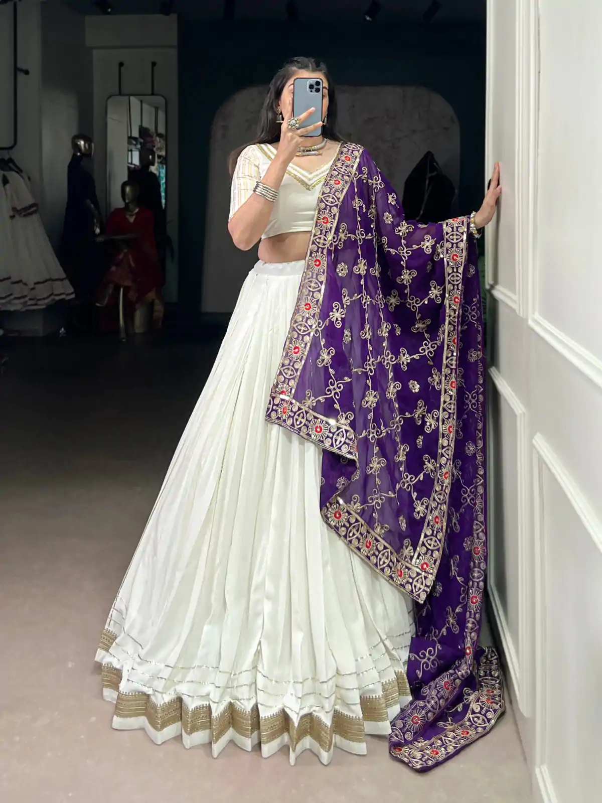 White Rayon Lace Touch Up Lehenga Choli - Image 5
