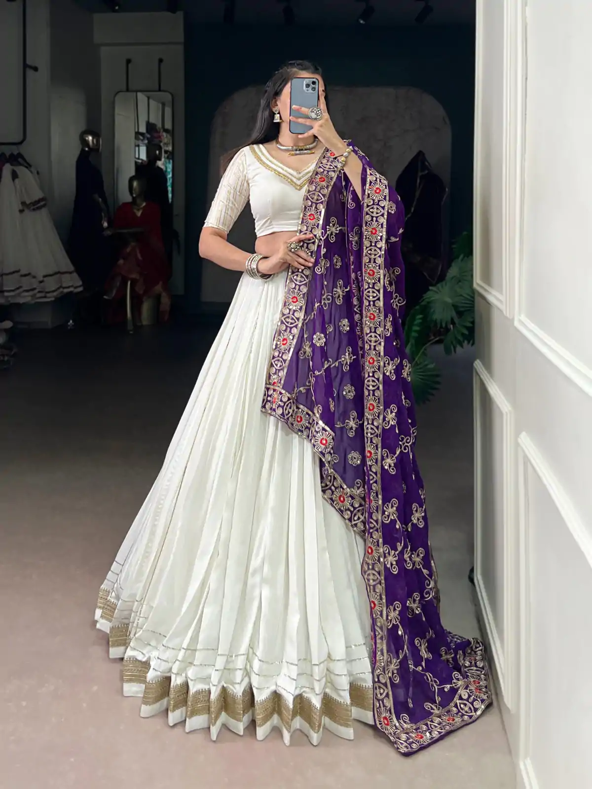 White Rayon Lace Touch Up Lehenga Choli - Image 7