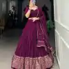 Wine Chanderi Weaving Lehenga Choli