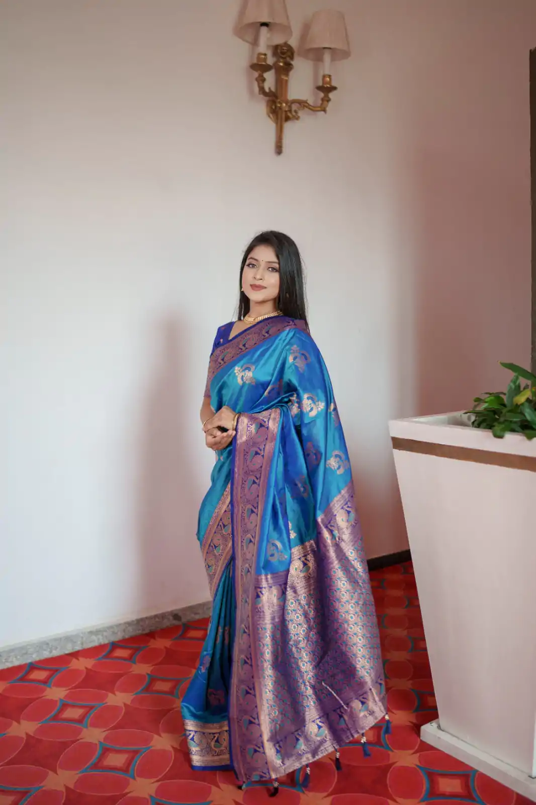 Blue Pethani Silk Zari Lace Work Saree