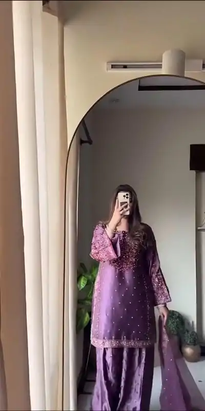 NSR 849 Lavender Chinnon Silk Salwar Suit Perfect for Wedding, Party, Baisakhi, Anniversary, Housewarming . Available at ₹1999 only. Delivery 4-6 | Casual Suits, Jump Suits, Creative suits, Designer Suits, Palazzo Suits, Party Wear Suits, Patiala Suits, Salwar suit, Straight Suits