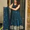 Peacock Blue Crunchy Silk With Embroidery Salwar Suit