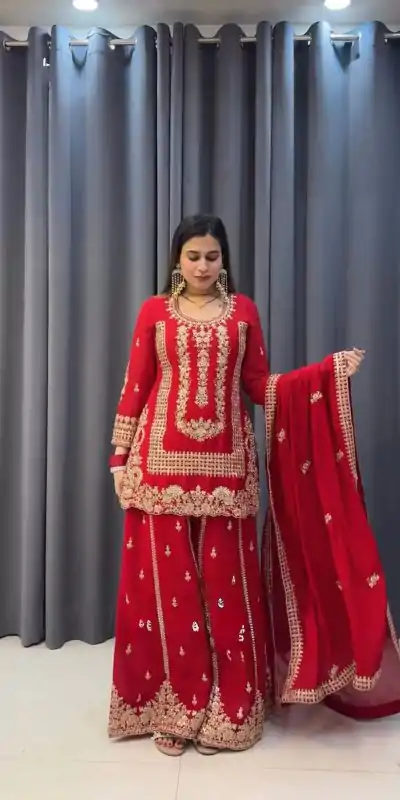 KD 1533 Red Blooming Georgette Salwar Suit Perfect for Wedding, Party, Ethnic Day, Housewarming, Pongal . Available at ₹2149 only. Delivery 4-6 Workin | Casual Suits, Creative suits, Designer Suits, Palazzo Suits, Party Wear Suits, Patiala Suits, Salwar suit, Straight Suits