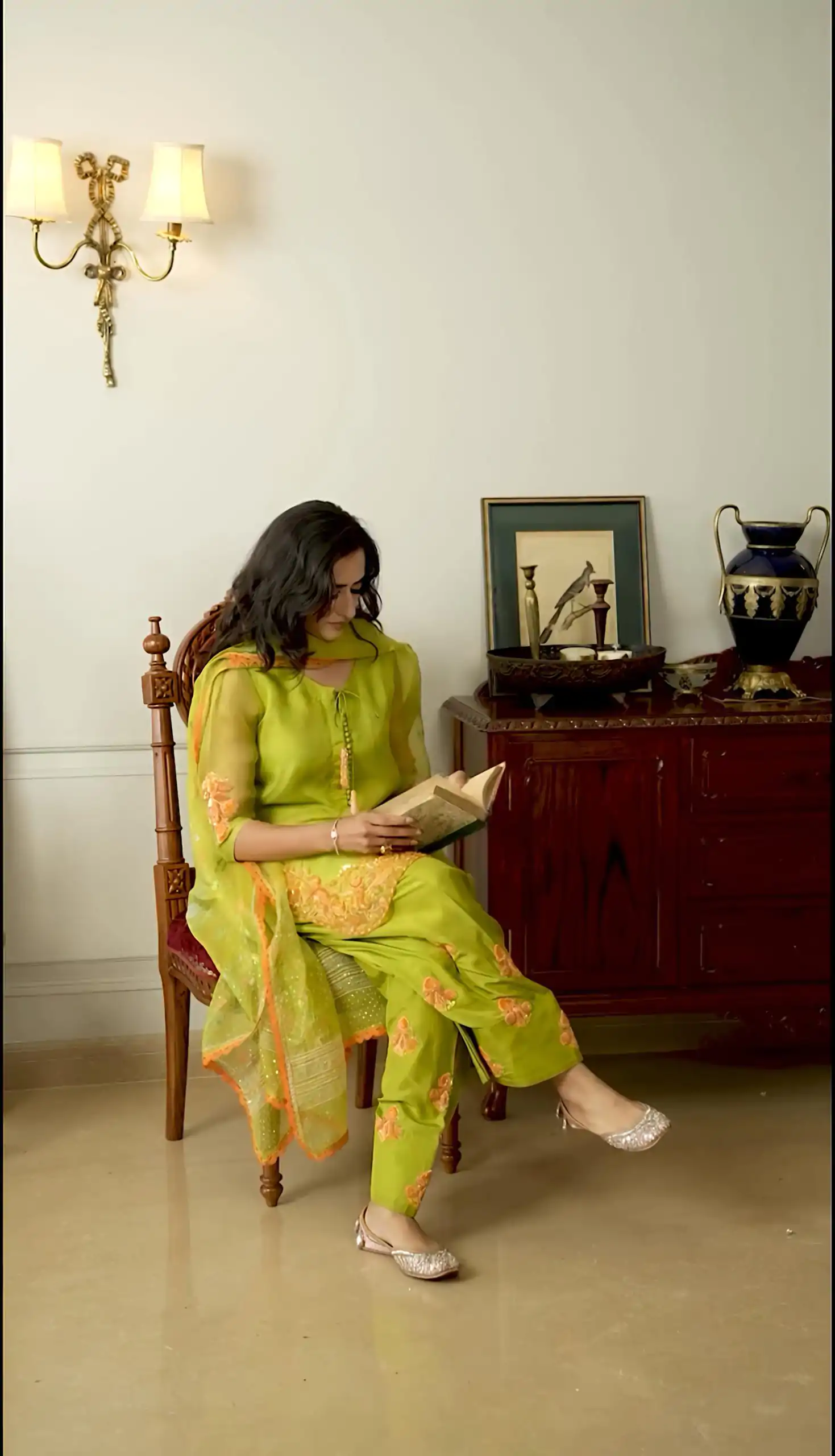 Sea Green Natural Crep Silk Sequence Work Salwar Suit - Image 3