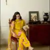 Yellow Natural Crep Silk Sequence Work Salwar Suit