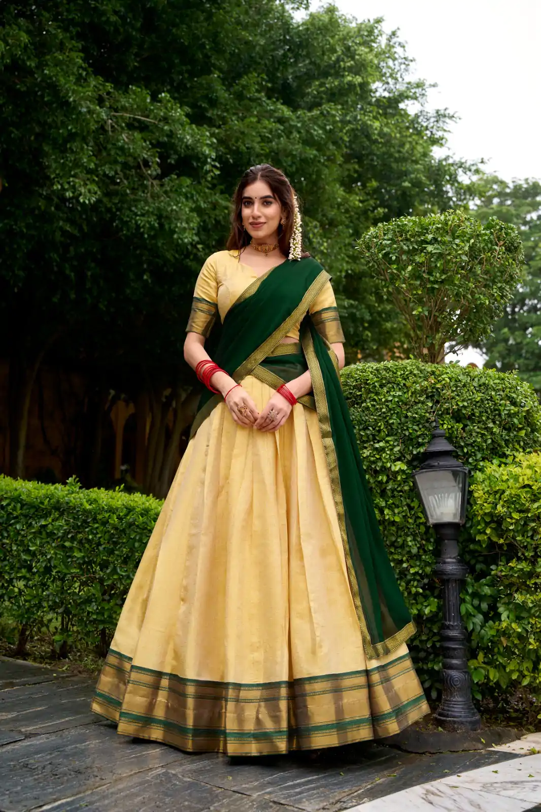 Green Kanchipuram Zari Lace Work Lehenga Choli